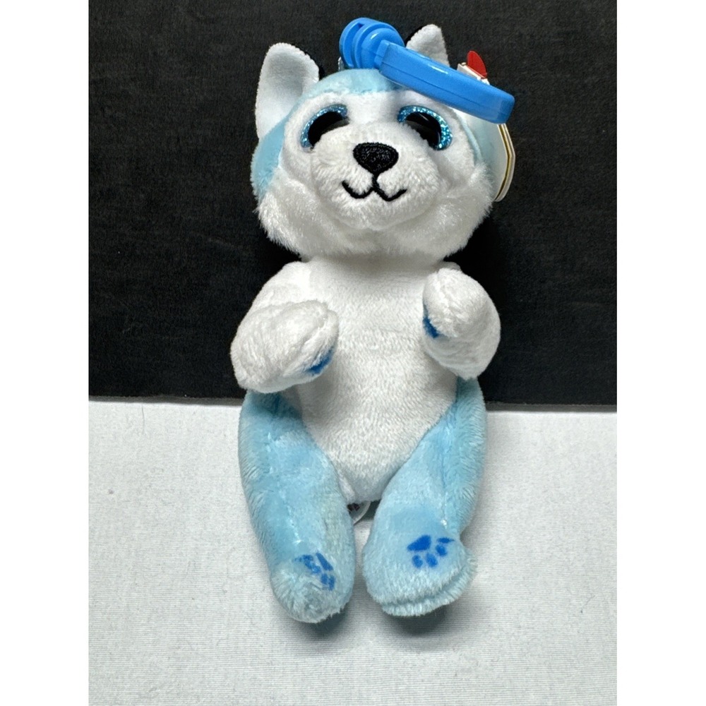 TY Beanie Baby (Beanie Bellies) - THUNDER Blue Husky (4" With Clip)  heart tag